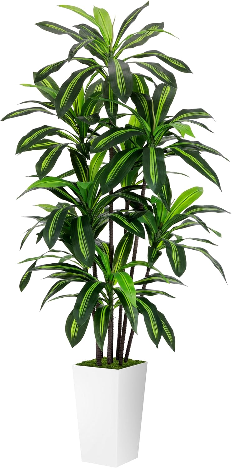 Artificial Plant 5FT Dracaena Fake Tree with White Tall Planter