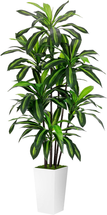 Artificial Plant 5FT Dracaena Fake Tree with White Tall Planter