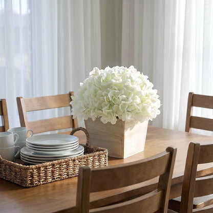 10" Artificial Hydrangea Flower in Planter for Table Centerpiece(White) | No Assembly Needed, Silk Faux Flowers in Wood Planter, Fake Hydrangea Potted Plant, for Farmhouse Home Office Shower Decor