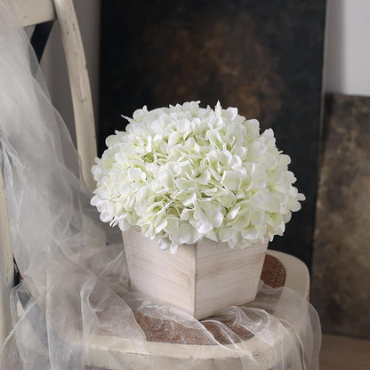 10" Artificial Hydrangea Flower in Planter for Table Centerpiece(White) | No Assembly Needed, Silk Faux Flowers in Wood Planter, Fake Hydrangea Potted Plant, for Farmhouse Home Office Shower Decor