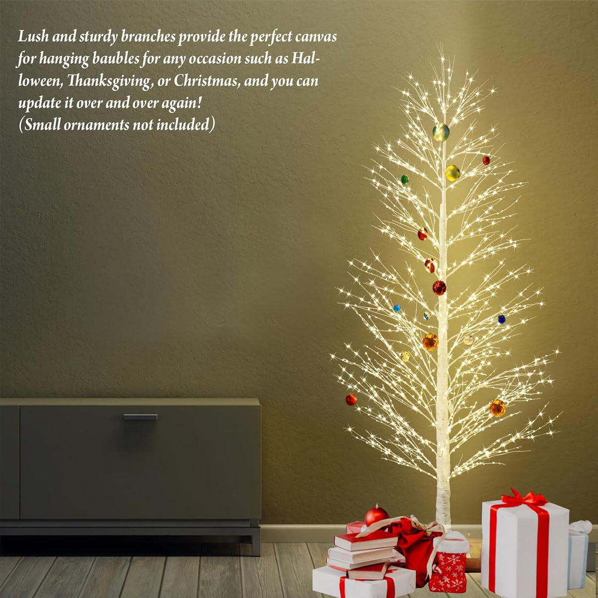 6FT Enchanting Birch Tree with 1300 LED Lights, Twinkle Light White Christmas Tree with Timer IP44 Waterproof for Indoor Outdoor Festival Wedding Party Christmas Decorations
