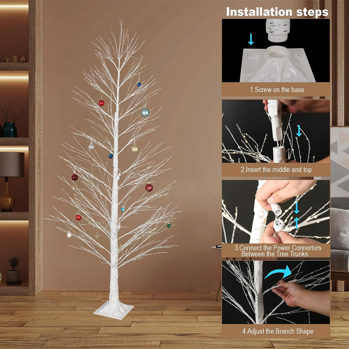 6FT Enchanting Birch Tree with 1300 LED Lights, Twinkle Light White Christmas Tree with Timer IP44 Waterproof for Indoor Outdoor Festival Wedding Party Christmas Decorations
