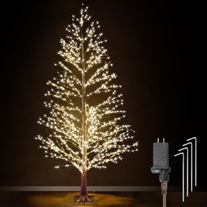 6FT Enchanting Birch Tree with 1300 LED Lights, Twinkle Light White Christmas Tree with Timer IP44 Waterproof for Indoor Outdoor Festival Wedding Party Christmas Decorations