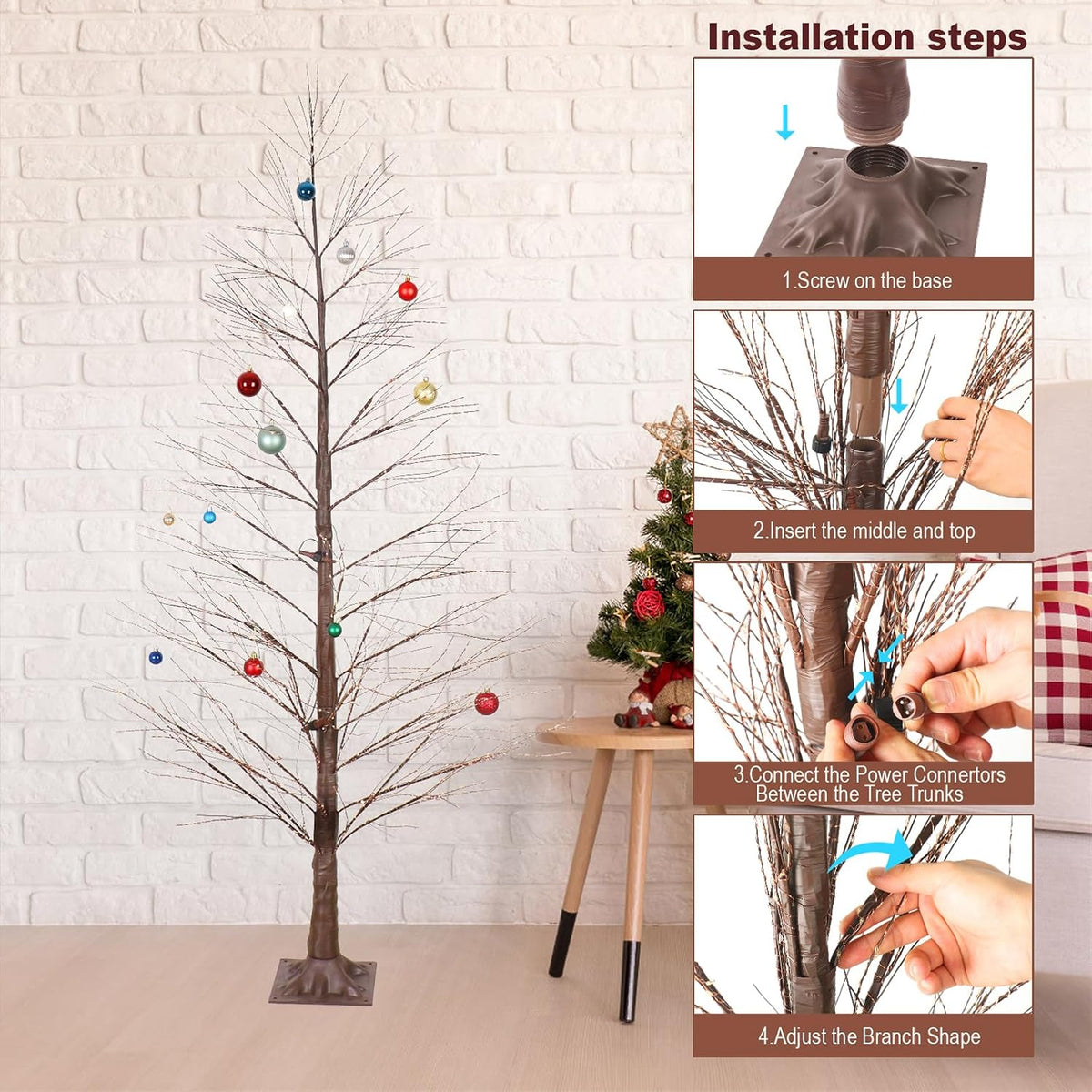 6FT Enchanting Birch Tree with 1300 LED Lights, Twinkle Light White Christmas Tree with Timer IP44 Waterproof for Indoor Outdoor Festival Wedding Party Christmas Decorations