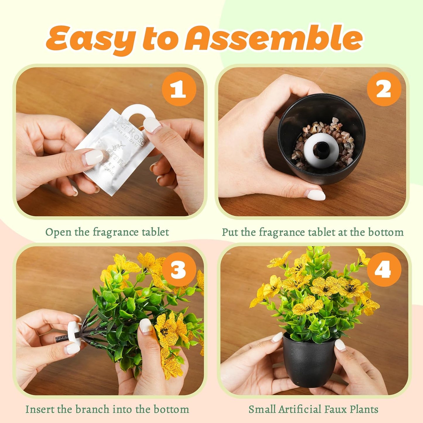 4 Pack Small Fake Plants with Flowers, Spring Home Bathroom Decor | UV-resistant artificial flowers, varied spring flower styles, for desk shelf bathroom kitchen farmhouse and classroom decor