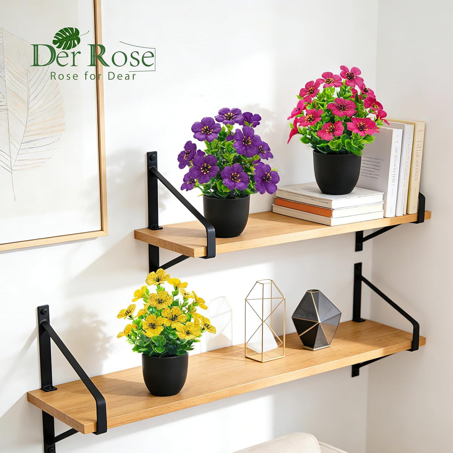 4 Pack Small Fake Plants with Flowers, Spring Home Bathroom Decor | UV-resistant artificial flowers, varied spring flower styles, for desk shelf bathroom kitchen farmhouse and classroom decor