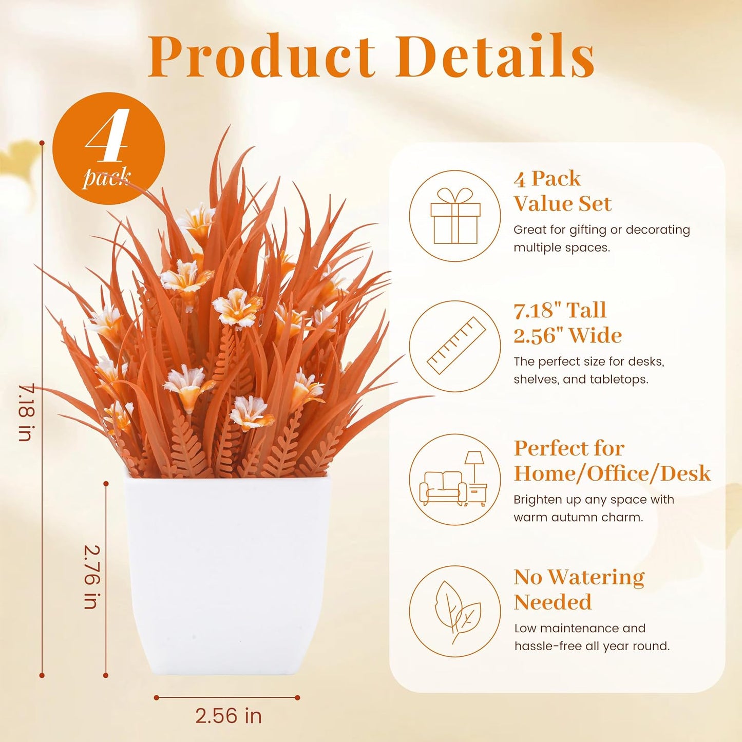 4 Pack Small Fake Plants with Flowers, Spring Home Bathroom Decor | UV-resistant artificial flowers, varied spring flower styles, for desk shelf bathroom kitchen farmhouse and classroom decor
