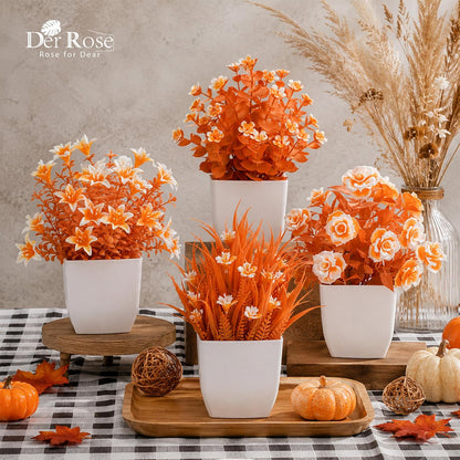 4 Pack Small Fake Plants with Flowers, Spring Home Bathroom Decor | UV-resistant artificial flowers, varied spring flower styles, for desk shelf bathroom kitchen farmhouse and classroom decor