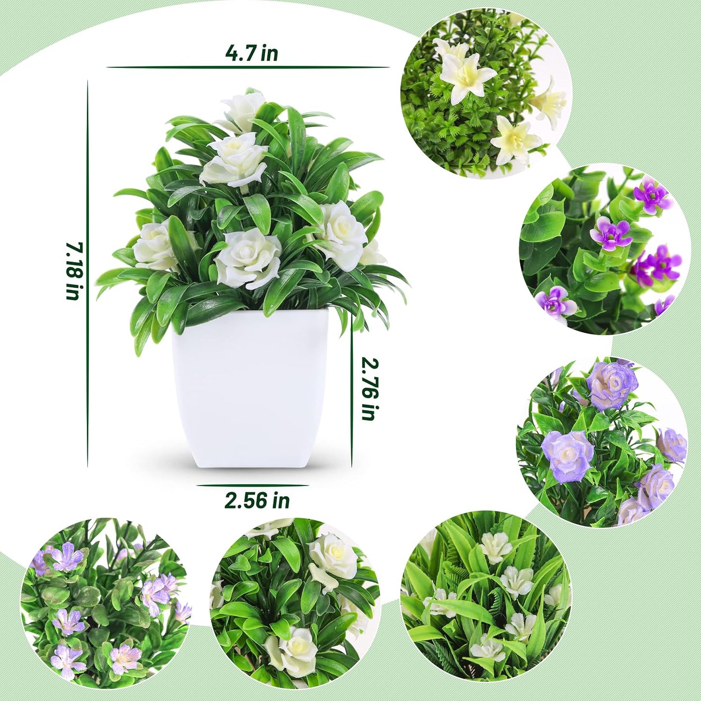 4 Pack Small Fake Plants with Flowers, Spring Home Bathroom Decor | UV-resistant artificial flowers, varied spring flower styles, for desk shelf bathroom kitchen farmhouse and classroom decor