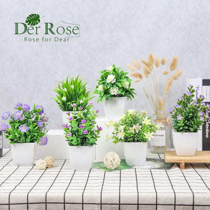 4 Pack Small Fake Plants with Flowers, Spring Home Bathroom Decor | UV-resistant artificial flowers, varied spring flower styles, for desk shelf bathroom kitchen farmhouse and classroom decor