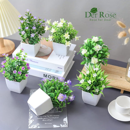 4 Pack Small Fake Plants with Flowers, Spring Home Bathroom Decor | UV-resistant artificial flowers, varied spring flower styles, for desk shelf bathroom kitchen farmhouse and classroom decor