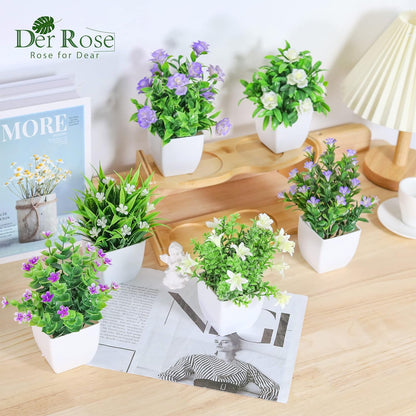 4 Pack Small Fake Plants with Flowers, Spring Home Bathroom Decor | UV-resistant artificial flowers, varied spring flower styles, for desk shelf bathroom kitchen farmhouse and classroom decor