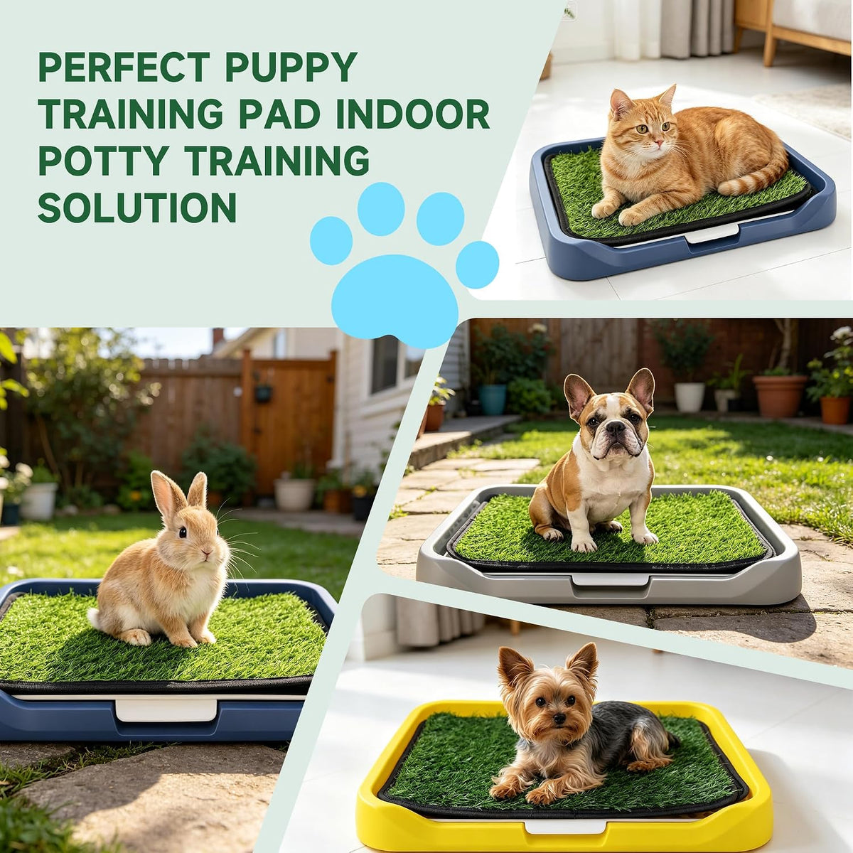 2Pack 18"x14" Artificial Dog Grass Potty Pad with Tray Rubber Backing