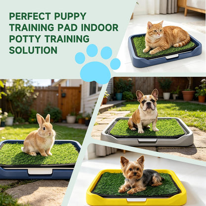 2Pack 18"x14" Artificial Dog Grass Potty Pad with Tray Rubber Backing