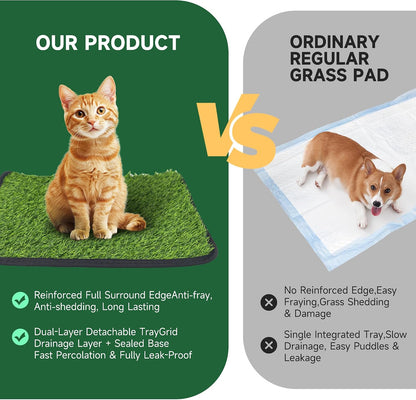 2Pack 18"x14" Artificial Dog Grass Potty Pad with Tray Rubber Backing