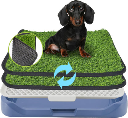 2Pack 18"x14" Artificial Dog Grass Potty Pad with Tray Rubber Backing