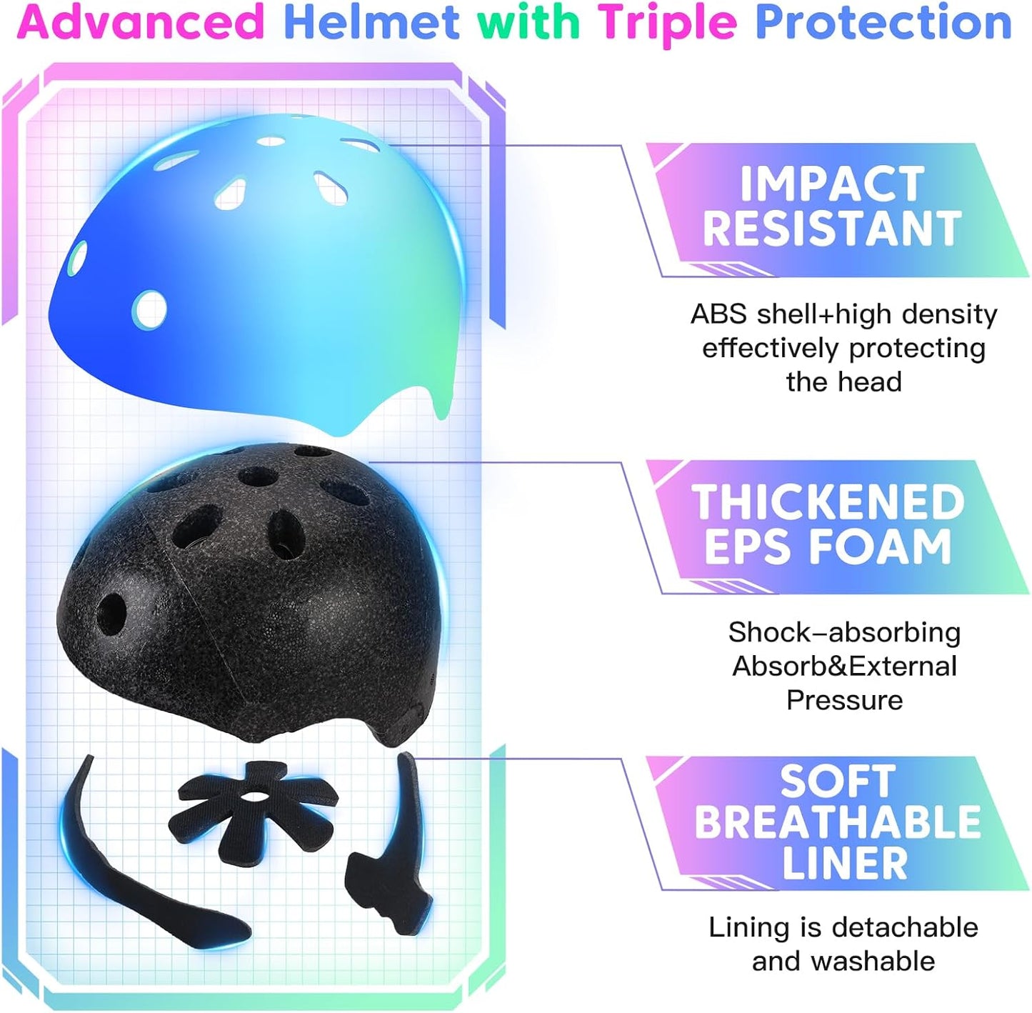 Toddler Kids Bike Helmet Set with Knee Elbow Pads, Adjustable Cycling Helmet for Little Boy Girl Protective Gear