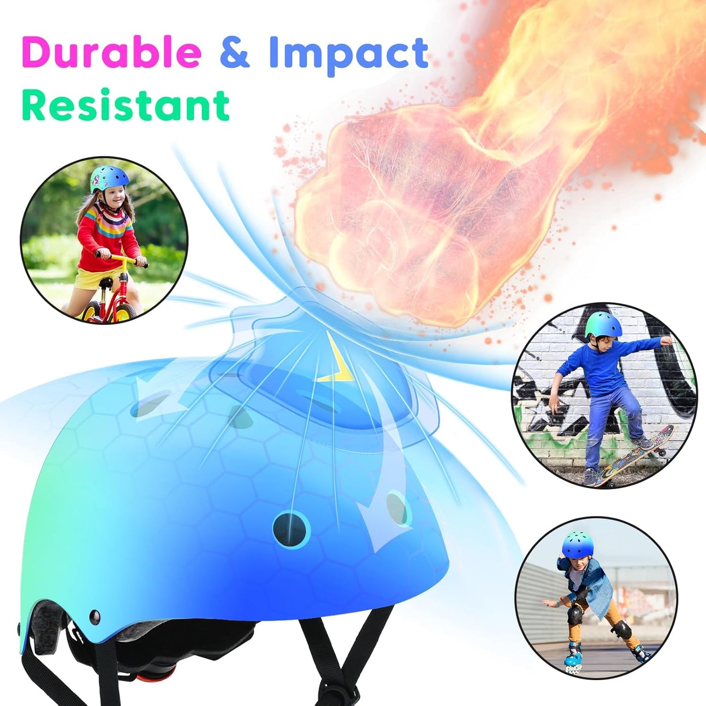 Toddler Kids Bike Helmet Set with Knee Elbow Pads, Adjustable Cycling Helmet for Little Boy Girl Protective Gear