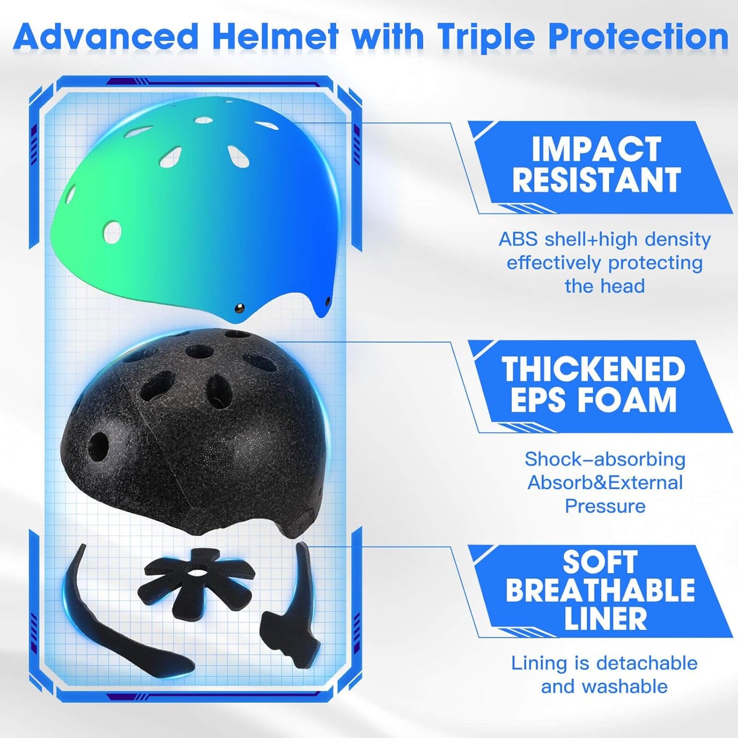 Toddler Kids Bike Helmet Set with Knee Elbow Pads, Adjustable Cycling Helmet for Little Boy Girl Protective Gear