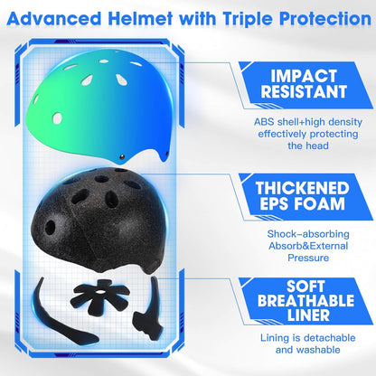 Toddler Kids Bike Helmet Set with Knee Elbow Pads, Adjustable Cycling Helmet for Little Boy Girl Protective Gear
