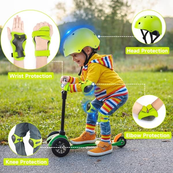 Toddler Kids Bike Helmet Set with Knee Elbow Pads, Adjustable Cycling Helmet for Little Boy Girl Protective Gear