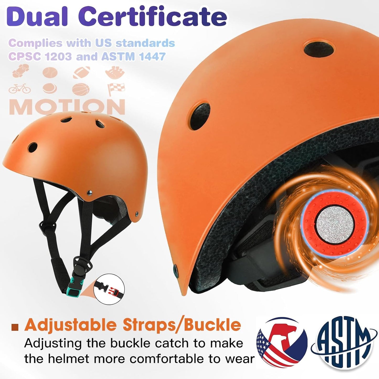 Toddler Kids Bike Helmet Set with Knee Elbow Pads, Adjustable Cycling Helmet for Little Boy Girl Protective Gear