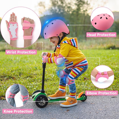 Toddler Kids Bike Helmet Set with Knee Elbow Pads, Adjustable Cycling Helmet for Little Boy Girl Protective Gear