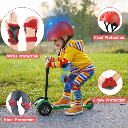 Toddler Kids Bike Helmet Set with Knee Elbow Pads, Adjustable Cycling Helmet for Little Boy Girl Protective Gear