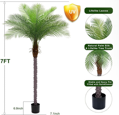 7ft Artificial Phoenix Palm Tree, Faux Coconut Silk Tropical Fake Palm Plant for Indoor Outdoor Home Office Patio Bathroom Pool Coastal Decor(Set of 2)