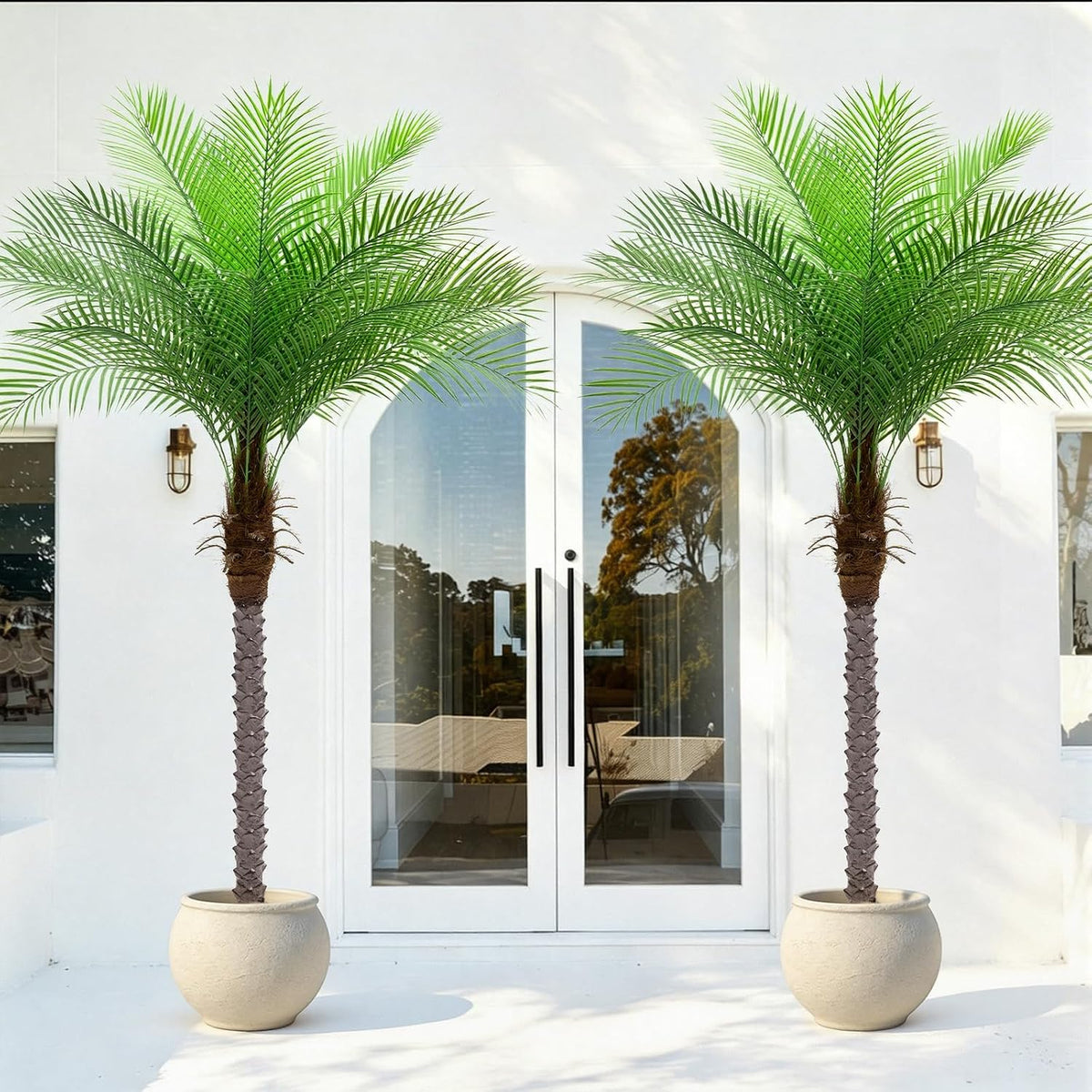 7ft Artificial Phoenix Palm Tree, Faux Coconut Silk Tropical Fake Palm Plant for Indoor Outdoor Home Office Patio Bathroom Pool Coastal Decor(Set of 2)