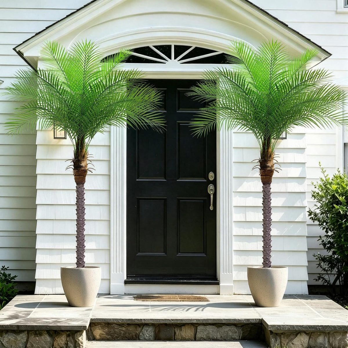 7ft Artificial Phoenix Palm Tree, Faux Coconut Silk Tropical Fake Palm Plant for Indoor Outdoor Home Office Patio Bathroom Pool Coastal Decor(Set of 2)