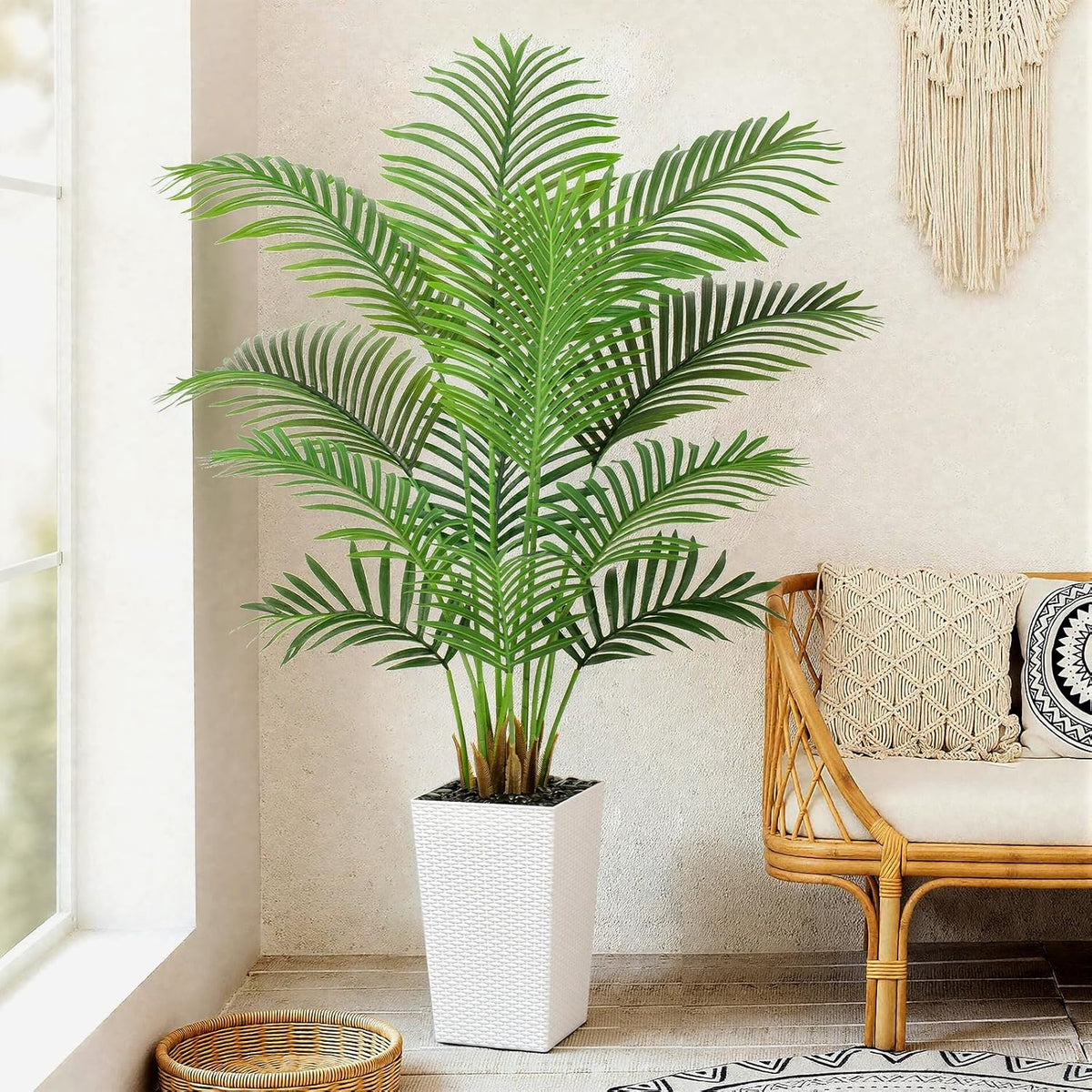 7ft Artificial Phoenix Palm Tree, Faux Coconut Silk Tropical Fake Palm Plant for Indoor Outdoor Home Office Patio Bathroom Pool Coastal Decor(Set of 2)