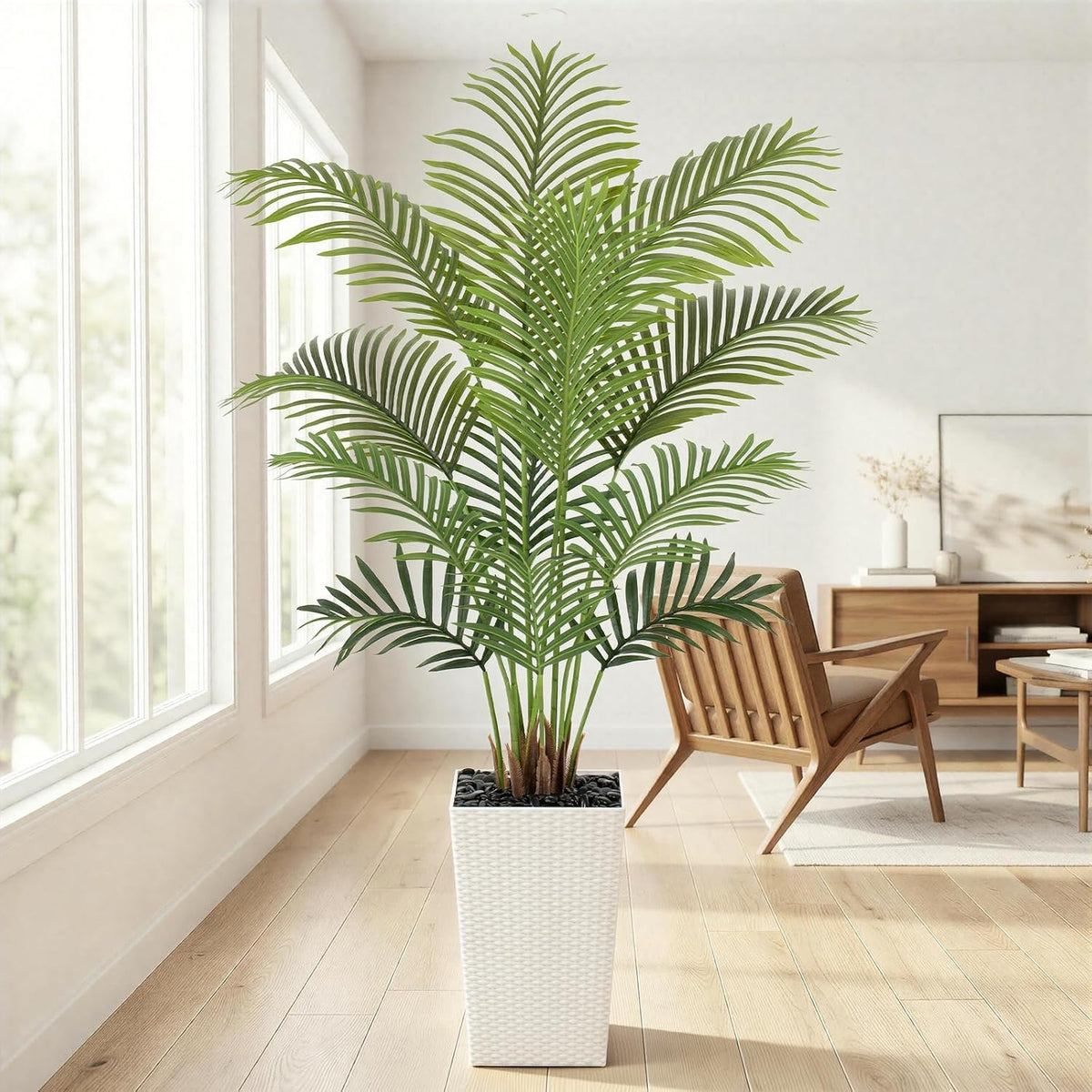 7ft Artificial Phoenix Palm Tree, Faux Coconut Silk Tropical Fake Palm Plant for Indoor Outdoor Home Office Patio Bathroom Pool Coastal Decor(Set of 2)