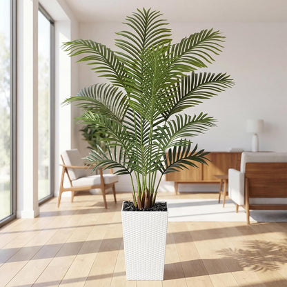 7ft Artificial Phoenix Palm Tree, Faux Coconut Silk Tropical Fake Palm Plant for Indoor Outdoor Home Office Patio Bathroom Pool Coastal Decor(Set of 2)