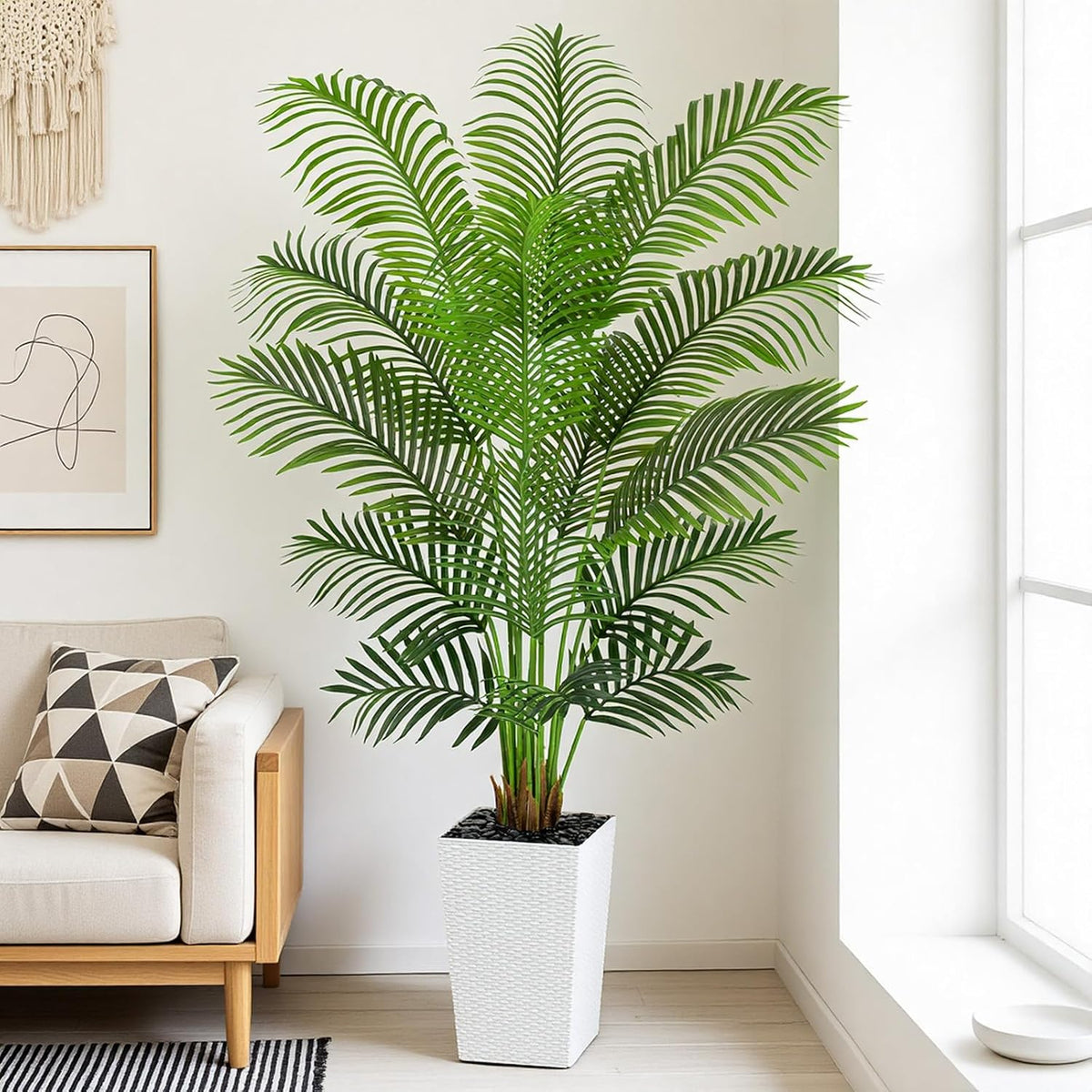 7ft Artificial Phoenix Palm Tree, Faux Coconut Silk Tropical Fake Palm Plant for Indoor Outdoor Home Office Patio Bathroom Pool Coastal Decor(Set of 2)