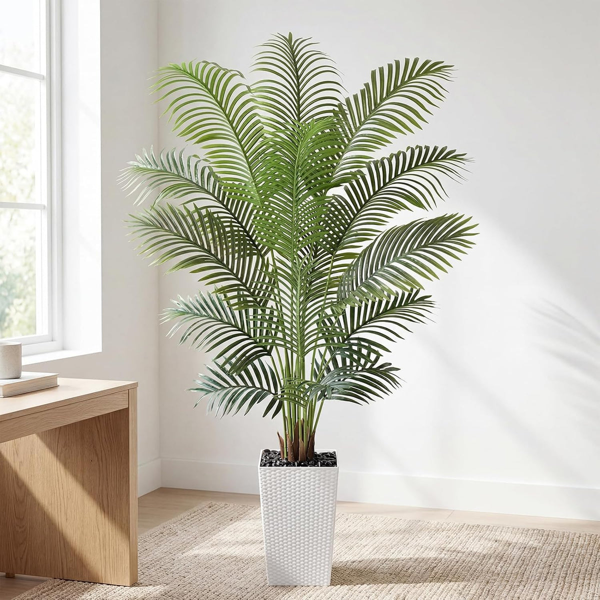 7ft Artificial Phoenix Palm Tree, Faux Coconut Silk Tropical Fake Palm Plant for Indoor Outdoor Home Office Patio Bathroom Pool Coastal Decor(Set of 2)
