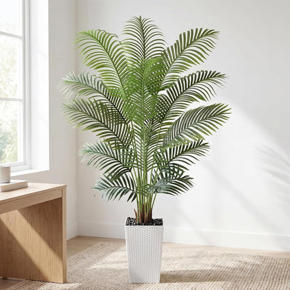 7ft Artificial Phoenix Palm Tree, Faux Coconut Silk Tropical Fake Palm Plant for Indoor Outdoor Home Office Patio Bathroom Pool Coastal Decor(Set of 2)
