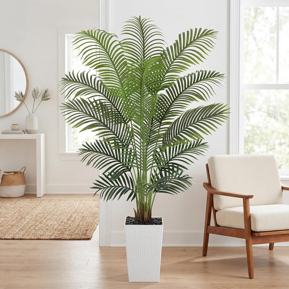 7ft Artificial Phoenix Palm Tree, Faux Coconut Silk Tropical Fake Palm Plant for Indoor Outdoor Home Office Patio Bathroom Pool Coastal Decor(Set of 2)