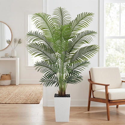7ft Artificial Phoenix Palm Tree, Faux Coconut Silk Tropical Fake Palm Plant for Indoor Outdoor Home Office Patio Bathroom Pool Coastal Decor(Set of 2)