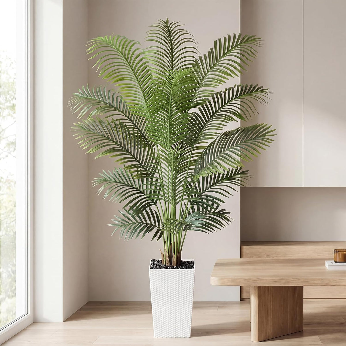 7ft Artificial Phoenix Palm Tree, Faux Coconut Silk Tropical Fake Palm Plant for Indoor Outdoor Home Office Patio Bathroom Pool Coastal Decor(Set of 2)