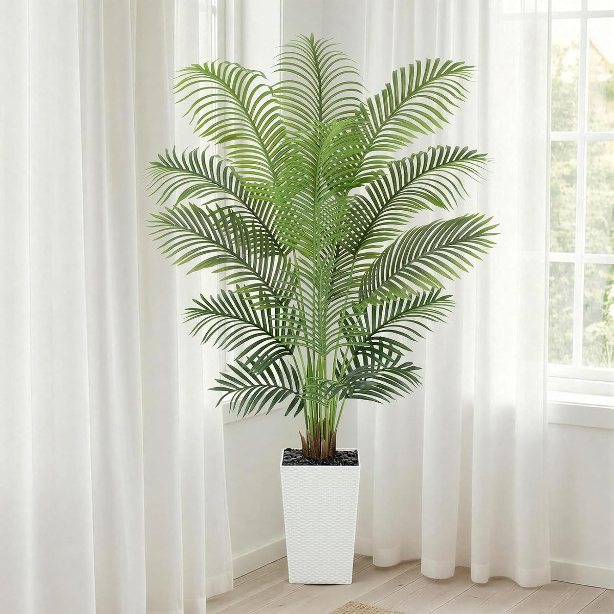 7ft Artificial Phoenix Palm Tree, Faux Coconut Silk Tropical Fake Palm Plant for Indoor Outdoor Home Office Patio Bathroom Pool Coastal Decor(Set of 2)