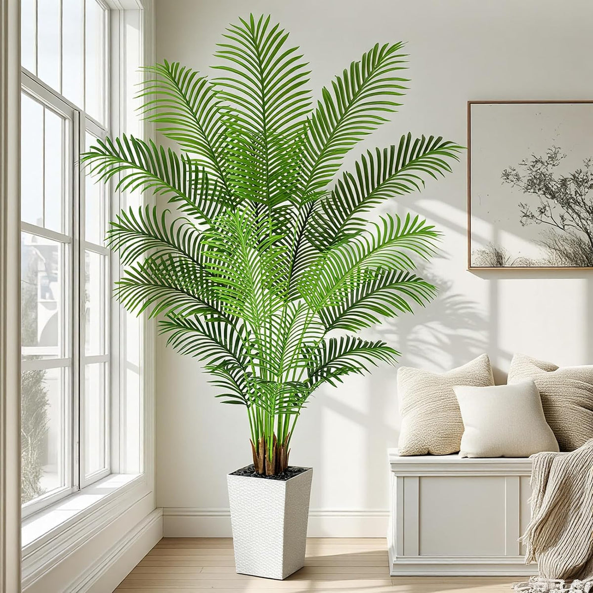 7ft Artificial Phoenix Palm Tree, Faux Coconut Silk Tropical Fake Palm Plant for Indoor Outdoor Home Office Patio Bathroom Pool Coastal Decor(Set of 2)