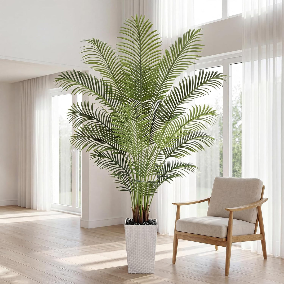 7ft Artificial Phoenix Palm Tree, Faux Coconut Silk Tropical Fake Palm Plant for Indoor Outdoor Home Office Patio Bathroom Pool Coastal Decor(Set of 2)