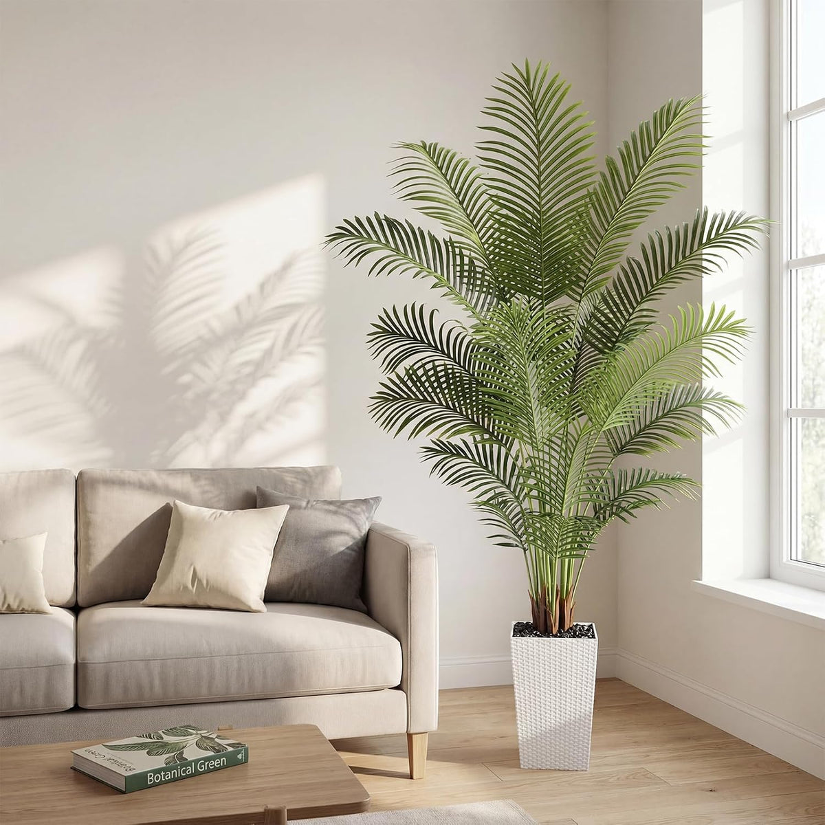 7ft Artificial Phoenix Palm Tree, Faux Coconut Silk Tropical Fake Palm Plant for Indoor Outdoor Home Office Patio Bathroom Pool Coastal Decor(Set of 2)