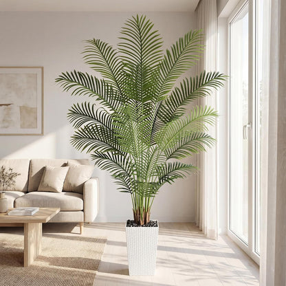 7ft Artificial Phoenix Palm Tree, Faux Coconut Silk Tropical Fake Palm Plant for Indoor Outdoor Home Office Patio Bathroom Pool Coastal Decor(Set of 2)
