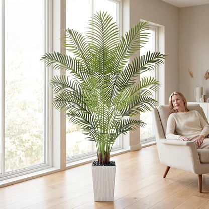 7ft Artificial Phoenix Palm Tree, Faux Coconut Silk Tropical Fake Palm Plant for Indoor Outdoor Home Office Patio Bathroom Pool Coastal Decor(Set of 2)