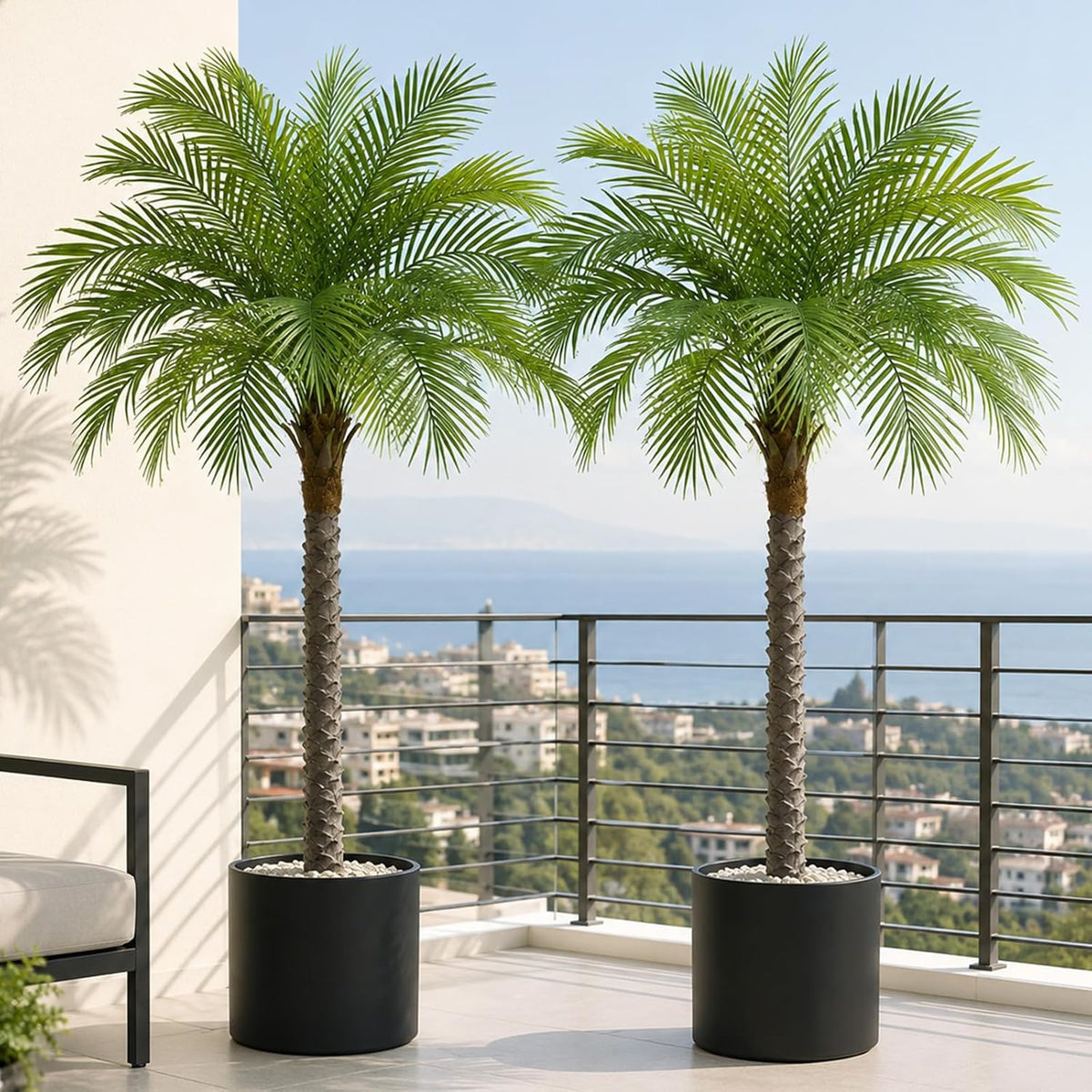 7ft Artificial Phoenix Palm Tree, Faux Coconut Silk Tropical Fake Palm Plant for Indoor Outdoor Home Office Patio Bathroom Pool Coastal Decor(Set of 2)