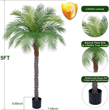 7ft Artificial Phoenix Palm Tree, Faux Coconut Silk Tropical Fake Palm Plant for Indoor Outdoor Home Office Patio Bathroom Pool Coastal Decor(Set of 2)