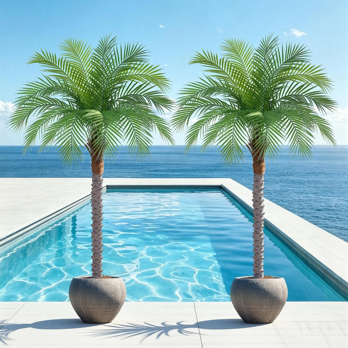 7ft Artificial Phoenix Palm Tree, Faux Coconut Silk Tropical Fake Palm Plant for Indoor Outdoor Home Office Patio Bathroom Pool Coastal Decor(Set of 2)
