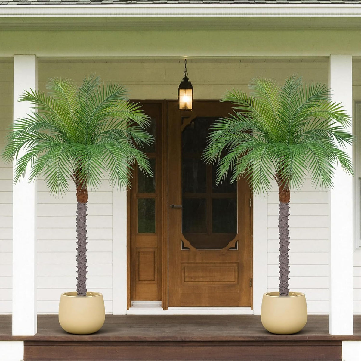 7ft Artificial Phoenix Palm Tree, Faux Coconut Silk Tropical Fake Palm Plant for Indoor Outdoor Home Office Patio Bathroom Pool Coastal Decor(Set of 2)